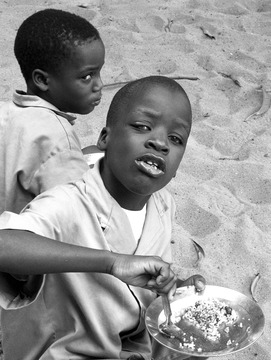 two blind boys, lunch, Benin